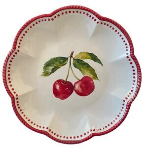4pc RED CHERRY Melamine Dinner Plates 11in Scalloped Edge Spring Summer New